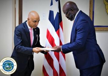 President Weah receives Letter of Credence from South African Ambassador His Excellency M Iqbal D JhazbhayExecutive Mansion Photo