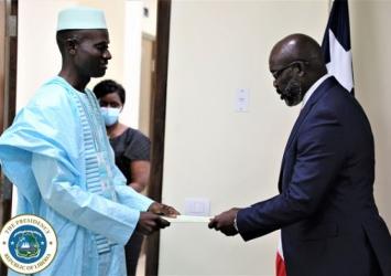 President Weah receives Letter of Credence from the Ambassador of the Gambia His Excellency Alieu K JammehExecutive Mansion Photo